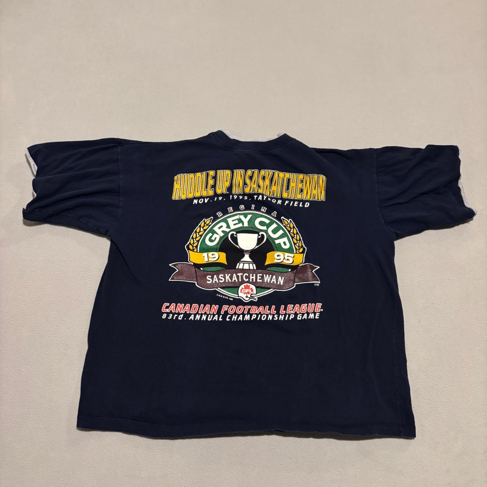 Vintage 1995 CFL Grey Cup Football Helmet Regina Saskatchewan T Shirt XL Navy